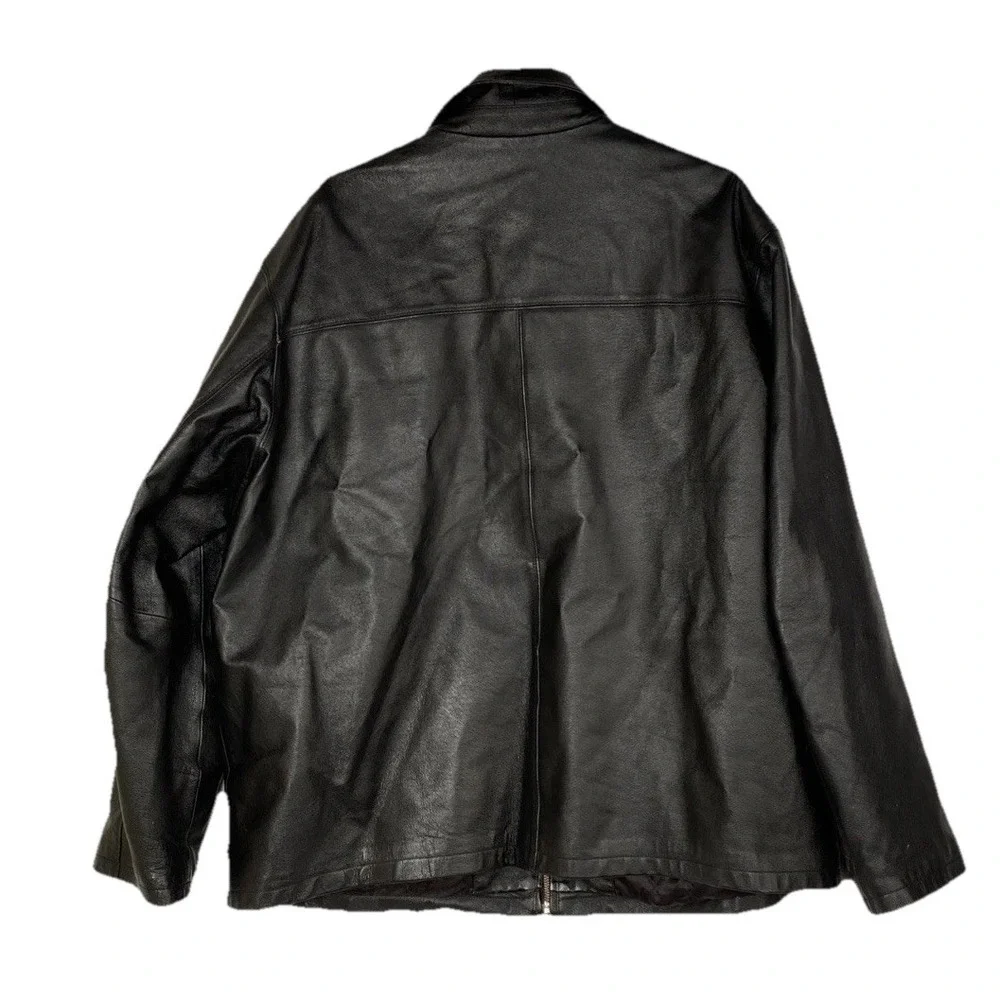 Men's XXL Croft & Barrow‎ Black Leather Jacket Full Zip Y2K Quilt Lined - Picture 4 of 11